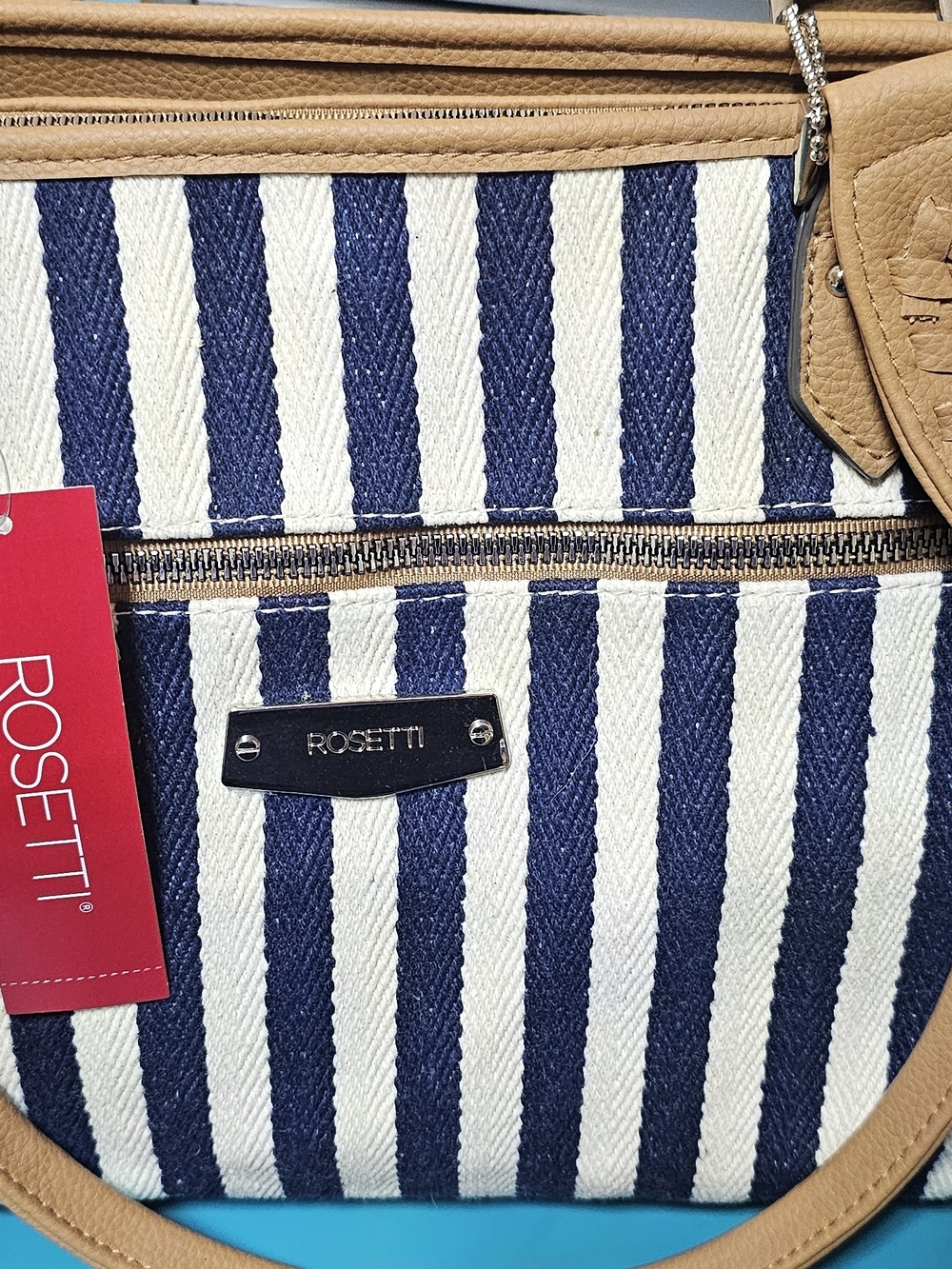 Rosetti Navy and White Nautical Striped Satchel with Tan Trim & Handles